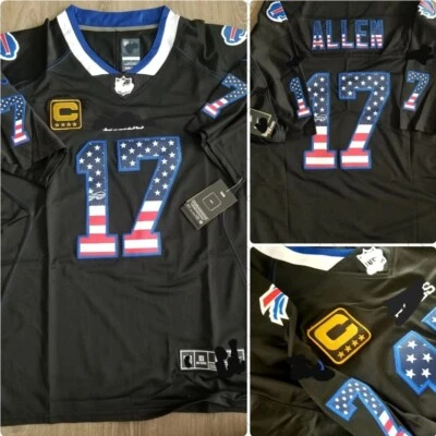 $129.99 • Buy New! Bills Allen #17 Patriot Usa Flag Black Jersey Stitched Captain Patch Xxl