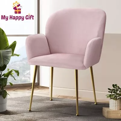 Artiss Kynsee Dining Chairs Armchair Cafe Chair Upholstered Velvet Set Of 2 Pink • $169.39