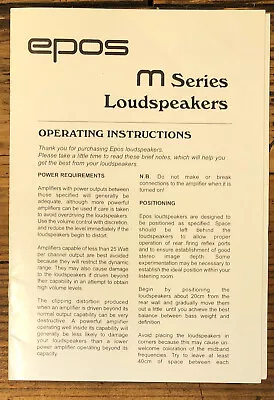 EPOS M SERIES Speaker  Owner / User Manual *Original* • $19.97