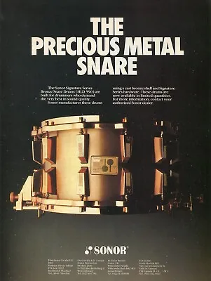 1987 Print Ad Of Sonor Signature Series Horst Link HLD 590 Bronze Snare Drum • $9.99