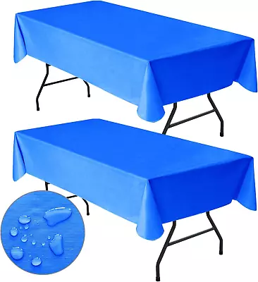 2 Pack Vinyl Tablecloth Rectangle 60X84 Inch-Blue Plastic Tablecloth With Flanne • $26.88