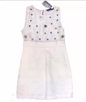 New Zara Woman’s S Retro Cream Silk Bodice Grey Bead Floral A Line Skirt Dress • $40