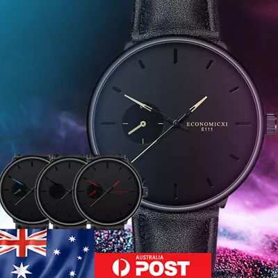 Minimalist Black Men's Geomertric Simple Sports Military Watch Leather Strap #26 • $19.95