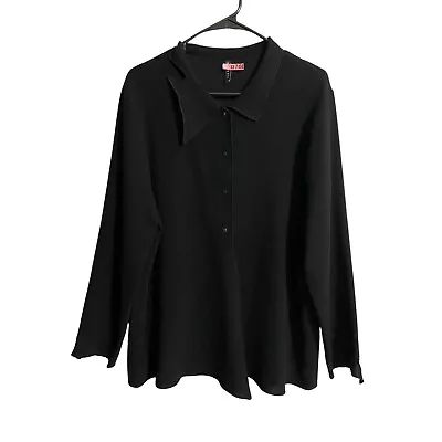 Babette SF X-Large Blouse Black Lagenlook Unique Asymmetrical Collar Sleeves • $45