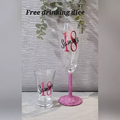 Personalised Champagne Flute And Shot Glass Gift  Birthday 18th 21st 30th • £8.99