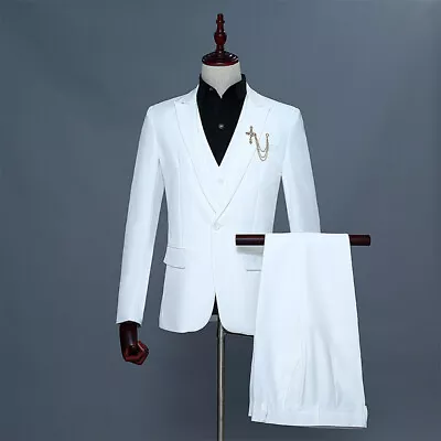 Men's Groom's Formal Blazers Dress Coat Vest One Button Wedding Party 3pcs Suits • $115.98