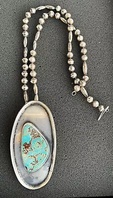 Belt Buckle Pendant Necklace Sterling Silver Turquoise Native American Indian • $250