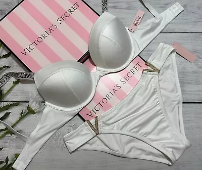 Victoria’s Secret Shine Strap Sexy Tee Push-Up Bikini Cheeky SWIM Set White • $128.49