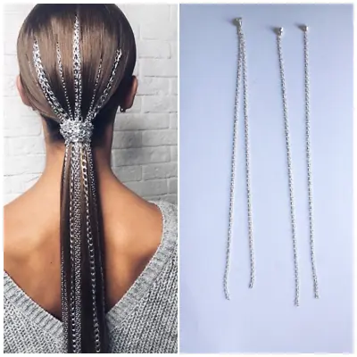 £3.38 • Buy Ponytail CZ Hair Extension Chain Decoration Accessories Silver Punk Party UK