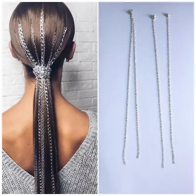 Ponytail CZ Hair Extension Chain Decoration Accessories Silver Punk Party UK • £3.38