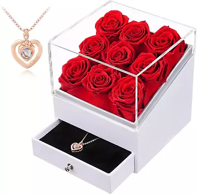 Gifts For Wife From Husband Preserved Roses With I Love You Heart Necklace 9-Pi • $37.85