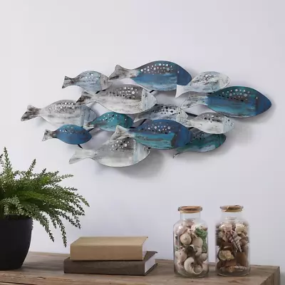 Fish Metal Wall Art Sea Of Life Blue Coastal Modern Home Sculpture Decor • $57.62