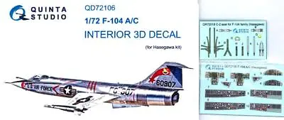 Quinta Studios 1/72 F-104A/C STARFIGHTER 3D DECAL COLORED INTERIOR SET Hasegawa • $7.99