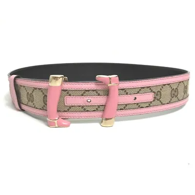 $404.80 • Buy GUCCI 138455 GG Pattern Boots Motif Belt Leather Beige/Pink/GoldHardware