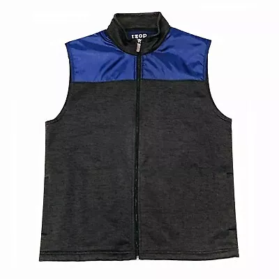 IZOD Charcoal Gray With Blue Zip Front Fleece Vest With Pockets Size L • $19.99