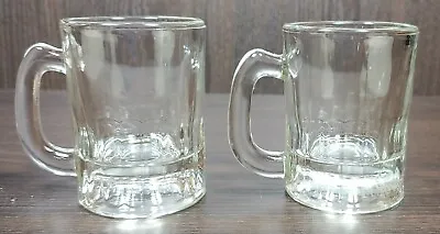 Vintage Clear Heavy Etched Glass Round Small Mini Drinkware Beer Mug Lot Of 2 • $7.41