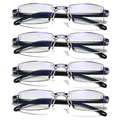 4 PK Mens Rectangular Rimless Blue Light Blocking Reading Glasses Unisex Readers • $10.59