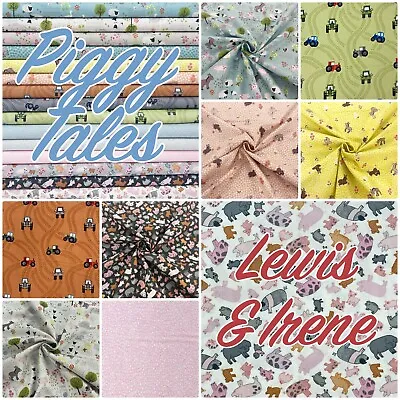 Piggy Tales Cotton Fabric Lewis & Irene Farm Cute Animals For Patchwork Craft • £3.85