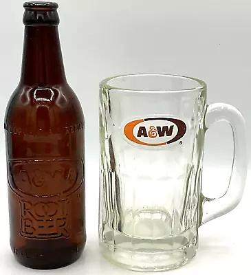 Vintage Embossed A&W Root Beer Bottle & 12 Oz Glass Mug Restaurant Ware • $29.95