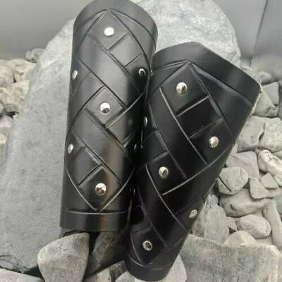 LARP Costume Leather Arm Bracers Steampunk Leather Gaunlets With Celtic Pattern • $71.90