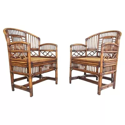 Pair Of Brighton Pavilion Style Bamboo And Cane Armchairs • $1350