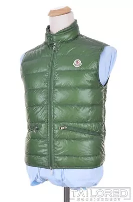 MONCLER Solid Green Nylon Mens Luxury Down Puffer Vest - Size 2 / M • $545