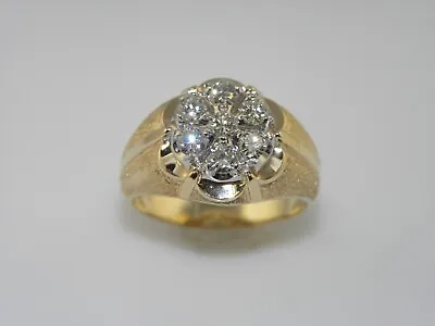 Mens Classic Yellow Gold 1 Cttw Kentucky Cluster Diamond Ring • $2419