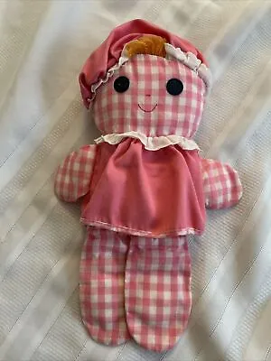 1975 Fisher Price Lolly Dolly Pink Gingham 12  Rattle Baby Doll Plush 420 • $41.99