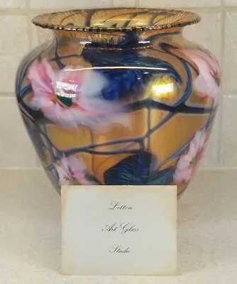 Signed Charles Lotton 1985 Multi Flora Sunset Floral Iridescent Vase 8 1/4   • $1199.99