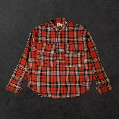 Fear Of God Flannel Henley Shirt Mens XS Ombre Sixth Collection Oversized Plaid • $95