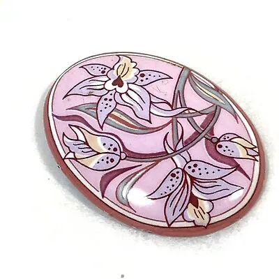 VTG Signed Michaela Frey Pink Enamel Flower Theme Pin Handcrafted • $24.95