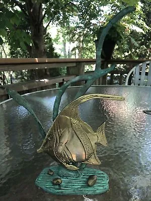 Vtg 12  Decorative Brass Metal Art Sculpture Angel Fish Coral Beach House Statue • $15