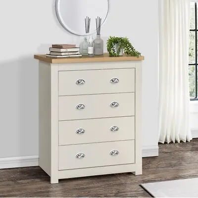 Highgate Cream And Oak 4 Drawer Chest Bedroom Furniture Storage • £143.99