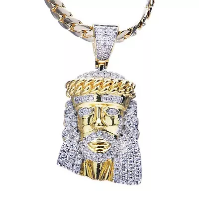 Men's Micro Pave Jesus Pendant Miami Cuban Chain Necklace MBP 904 • $32.99