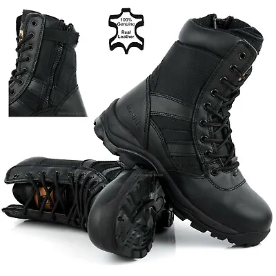 Mens Safety Boots Army Military Police Steel Toe Cap Combat Work Zip Shoes Size • £28.95