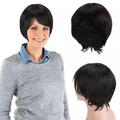 Short Black Pixie Cut Straight Human Daily Hair Wigs Natural Full Wig Cosplay US • $8.73