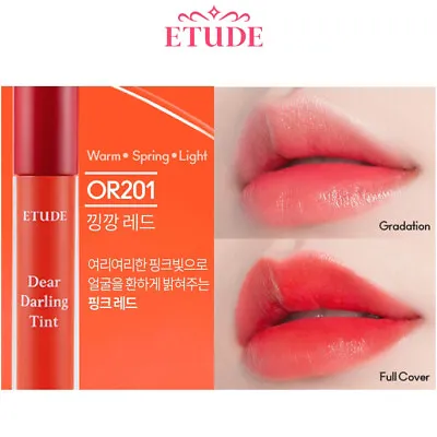 ETUDE HOUSE Dear Darling Water Gel Tint #OR201 Kumquat Red  Lip Stain • $13.83