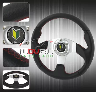 320mm Type-R Style Steering Wheel Black Red Stitching + Jdm Newbie Horn • $42.99