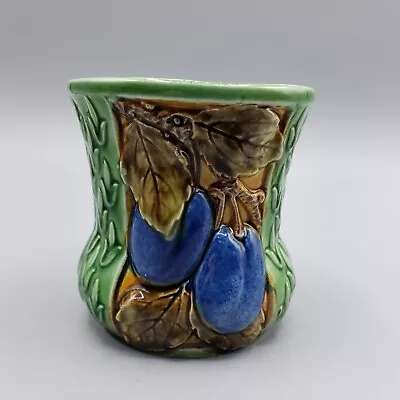 Vintage Majolica Planter Coronet Czechoslovakia Pot Plums Vase Vessel Cache • $24.49