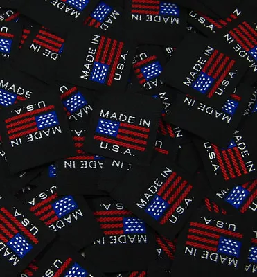 $12.99 • Buy 100 Pcs Black Woven Sewing Garment Clothing Label - Made In U.s.a. American Flag