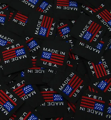 500 Pcs Woven Clothing Sewing Labels Black - Made In U.s.a. American Flag • $28.99