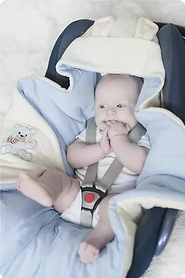 CAR SEAT Baby Boy BLUE Swaddle Wrap Newborn Hooded Soft Fleece Bedding Blanket • £9.99