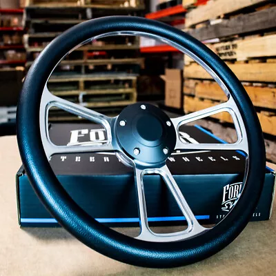 14  Polished Half Wrap Steering Wheel Black For Chevy Muscle C10 Ford Hot Rod • $124.33