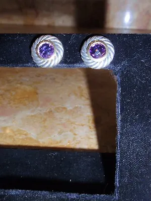 David Yurman Amethyst Cookie Sterling Silver & 14K Gold Accent Earrings • $224.99