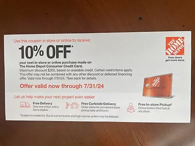 Home Depot Coupon 10% Off Coupon In-Store Or Online - Exp 7/31/24 • $32.99