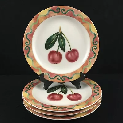 Epoch Somerville Salad Plates Set Of 4 VTG Fruit Motif Cherries E107 • $14.01