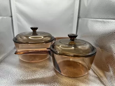 Amber Corning Vision Ware .1 And .5  Liter Sauce Pans With Lids • $25
