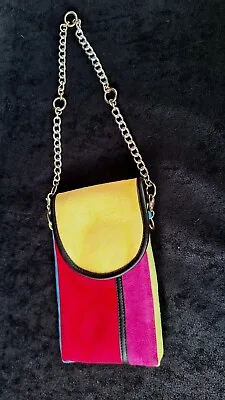 Cell Phone Bag Vintage Suede With Silk Lined With Chain Handle • $23.95