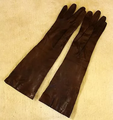 Vintage Glacelav Long 15  Dark Brown French Kidskin Leather Gloves • $19.99