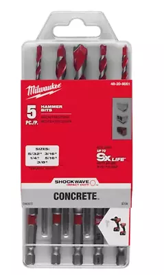 Milwaukee 48-20-9051 SHOCKWAVE 5-Piece Hex Shank Carbide Hammer Concrete Set • $18.99